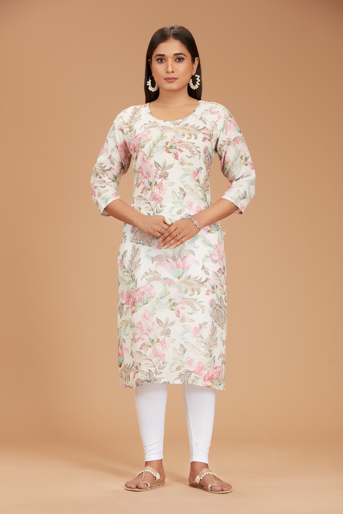 White Printed Straight Kurti